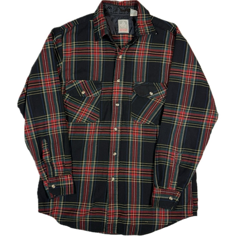 OUTDOOR EXCHANGE 90's Vintage Red Black Plaid Flannel Shirt Sz M